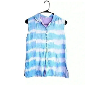 Baby blue Tie Dye sleeveless button down Boho Style top size medium